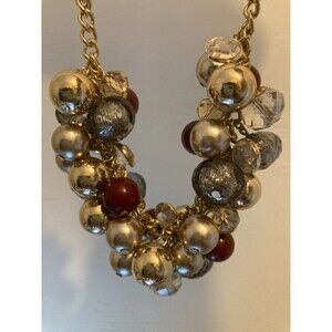 THE LIMITED Burgundy, Gold Tone Cluster Bead Chain Necklace Casual Workwear